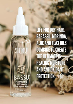 Surface Hair - Bassu Hydrating Oil - Hair Oil with Flax Seed and Aloe Vera Moisturize and Hydrate Repair Damaged Hair Color Safe 2 Fl Oz