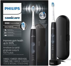 Philips Sonicare ProtectiveClean 5100 Rechargeable Electric Toothbrush, with Pressure Sensor, 3 Cleaning Modes, SmarTimer and QuadPacer, 14-Day Battery Life, Travel Case, Black, Model HX6850/60