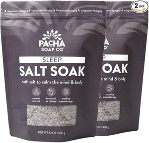 PACHA SOAP Co. Sleep Salt Soak, 2-Pack, (64 oz Total) - Scents of Lavender &amp; Sweet Almond, Soothing Bath Soaking Aid