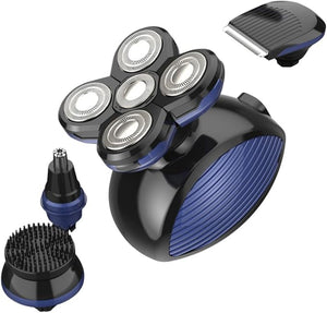 USB Rechargeable Beard Clippers with Five Heads Multipurpose Hair Removal Trimmer for Men Compact Electric Shaver for Face and Head Grooming Portable Household Trimmer in Blue