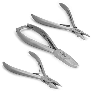 Nail Clippers by Blizzard 3-Piece German Forged Podiatry Tool Kit Concave Arrow and Flame Nippers for Thick and Ingrown Toe Nails