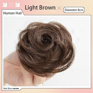 Mini Claw Clip in Hair Bun Extension Updo Space Bun Hair Messy Wavy Hairpieces Human Hair Wig Accessory for Women (Light Brown)