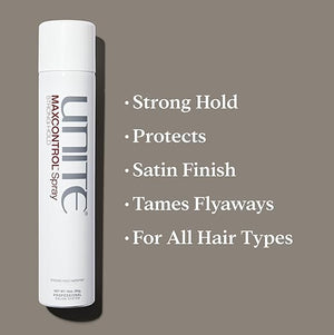 UNITE Hair - MAXCONTROL Spray - Strong-Hold Brushable Hairspray for All Hair Types - Frizz Control &amp Thermal Protection - Paraben-Free - 10 oz