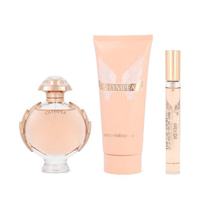 Paco Rabanne Olympea 3-Piece Set for Women (2.7 Oz Eau De Parfum Spray + 3.4 Oz Body Lotion + 0.33 Oz Eau De Parfum Travel Spray)