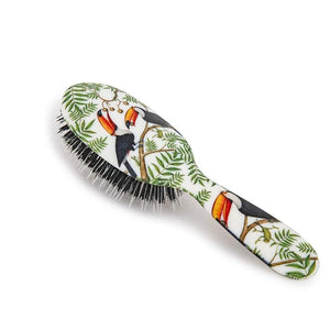Rock &amp Ruddle Natural Mixed Boar Bristle Hair Brush for Women and Kids (Small/Travel Size 17.5cm) - Perfect for Wet or Dry Hair Detangling Smoothing Blowdrying - Made in UK - Toucans