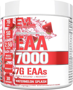 Evlution Nutrition EAA7000 - Pre &amp Post Workout Powder - Muscle Building + Recovery Supplement - 7g Essential Amino Acids + 5g BCAAs - Endurance + Energy Support - 30 Servings - Watermelon Splash