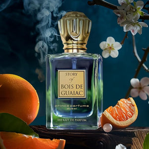 Prince Parfums Dubai - Story of Bois De Guaiac For Men - 3.4 Ounces - Extrait de Parfum - Exquisite Luxury Fragrance Exotic Woods, Amber, Citrus Notes - Refined Sophisticated Scent