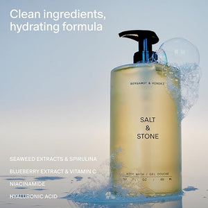 Salt &amp Stone Body Wash with Antioxidants for Deep Moisture | For Women &amp Men Sulfate Paraben &amp Dye Free Leaving Skin Soft and Hydrated | Bergamot &amp Hinoki 32 fl oz