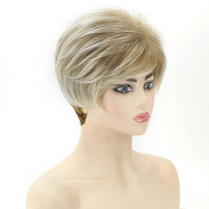 SEVENCOLORS Short Blonde Wigs for White Women Layered Mixed Blond Pixie Cut Wigs with Bangs Synthetic Short Hair Replacement Wigs