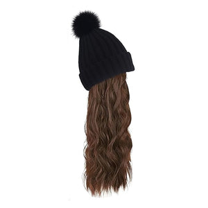 Women Winter Beanie Hat with Wig Big Wavy Curly Hair Extensions Knit ski Snow Cap Attached Party Daily Weddings Wig