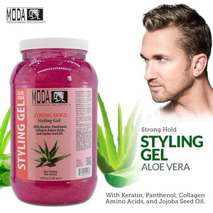 MODA - Strong Hold Styling Hair Gel - Nourishes and Repairs with Glycerin Keratin Panthenol Collagen and Vitamin E - Maximum Hold Long-Lasting for All Hair Types - 128 Oz