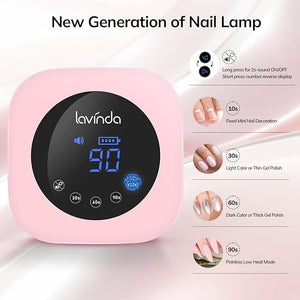 Lavinda UV LED Nail Lamp 54W Cordless Gel Nail Light Rechargeable UV Lamp for Nails Professional LED Nail Dryer with Timer &amp Display for Gel Nails Salon Home Use Matte Macaron Pink