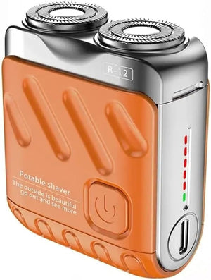 Portable Rotary Dual Ring Electric Shaver for Men Travel Mini Rechargeable Pocket Razor with Double Floating Magnetic Blade Head(Orange)