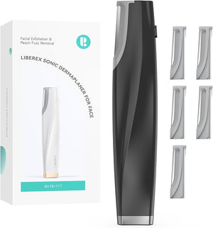 Sonic Dermaplaning Tool for Face - Rechargeable Dermaplane Razor with 6 Refill Dermablades Facial Hair &amp Peach Fuzz Remover for Women (Black)