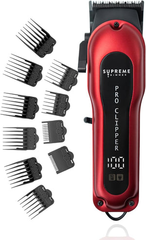 Supreme Trimmer Pro Clipper All Metal w/Fade Blade | 300 Min Run Time Professional Clipper Set Cordless Beard Trimmer | STC5030 Red