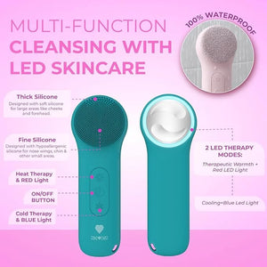 Riki Radiant Electric Silicone Face Scrubber - 2-in-1 Facial Rotating Vibrating Exfoliating Brush - Waterproof &amp Portable Rechargeable for Cleaning Exfoliation Massage for Men &amp Women (Pi