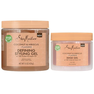 SheaMoisture Brand Hair Styling Gel with Coconut and Hibiscus for Thick Curly Hair (15 oz) Includes Flaxseed Anti Frizz Edge Control (3.5 oz) Shea Moisture Curly Hair Products