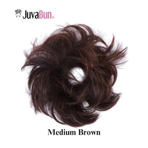 JUVABUN Small Messy Bun Hair Piece - Medium Brown| Curled Hair Bun Scrunchie Hair Buns Hair Piece| Everyday Wear Washable &amp Realistic| Synthetic Hair pieces for women Scrunchie- Medium Brown