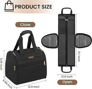 Wig Storage Bag Holds 3 Wigs Hair Tools Travel Bag Full-Open Breathable Organizer Case for Clips Hair Dryer Flat Curling Iron BrushesCosmetic Toiletry Tote Christmas Gift for Women Stylist