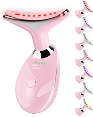 Neck&ampFace Massager with 7 Colors-Multi-Functional Skincare ToolHome Beauty Device for Wrinkles&ampRelaxation (Pink)