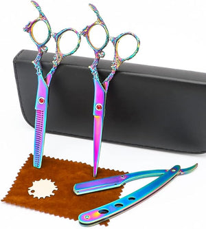 Professional Hair Cutting Scissors Sets Multifunctional Thinning Scissors Straight Shears Tools Stainless Steel Salon Barber Hairdressing Scissors for Men Women Home Use