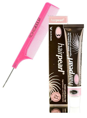 yper Hairpearl Original Hair Pearl TINT Color Dye for Iashes and broows (w/SIeekshop PINK Rat Tail Comb) Haircolor Hair Tinting Made in Germany (No 1 Deep Black 0.68 oz)