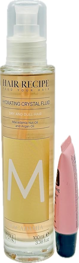 Hair Recipe Feed Your Hair Hydrating Crystal Macademia Nut Oil &amp; Argan Fluid 3.38 oz /100ml - Free Starry Sexy Lip Plumping Gloss 10ml