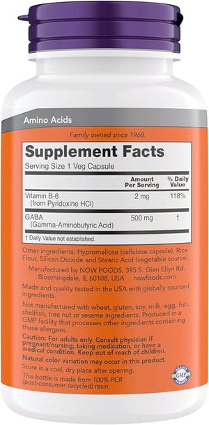 Now Supplements GABA 500 mg Capsules Premium GABA Supplement for Stress Relief Vegetarian Vegan and Kosher Friendly Ideal for Balanced Brain Function* 300 Capsules (Pack of 2)