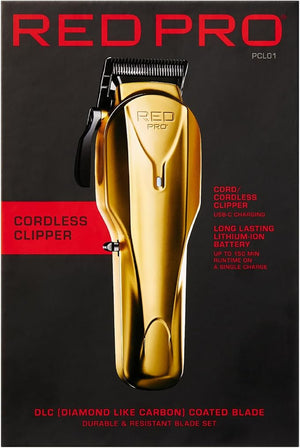 RED Pro Professional Cordless Hair Clipper for Men, Electric Rechargeable Hair Clipper Set for Barbers and Stylists with Up to 150 Minutes Battery Life, 6 Clippers Guide Included (Matte Gold)