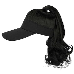 Visor Hat Wig for Women Baseball Cap Wig with Curly Synthetic Hair Extensions Ponytail Cap Wig Sun Hat with Hair Wig