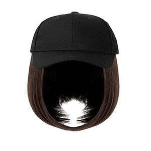 Woman Baseball Cap with Hair Extensions Straight Short Bob Hairstyle Adjustable Wig Hat 14inch Duck Tongue Hat Wig