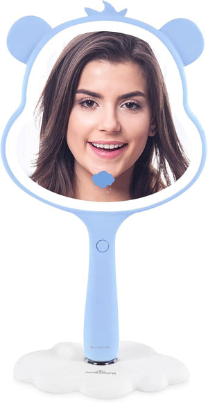 Impressions Vanity Care Bears Grumpy LED Handheld Makeup Mirror for Desk Lighted Travel Makeup Mirror with Detachable Standing Base Ultra Bright Adjustable Lighting and Figural Shaped (Blue)