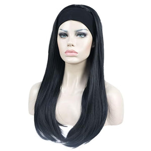 Aimole Long Straight 3/4 Women's Wigs Hair Piece Synthetic Hair with Black Headband(1-Black)