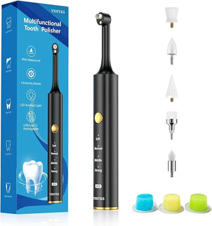 Tooth Polisher Tooth Clean and whitening kit 5 Multi -Function Brush Heads and LED Lights 4 Speed Modes and IPX6 Waterproof Handsel 3 Tooth Polish Paste