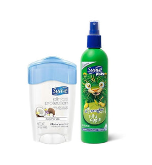 Suave Clinical Antiperspirant Deodorant Coconut Kiss 1.7 oz and Kids Hair Detangler Spray Silly Apple 10 oz Bundle Pack