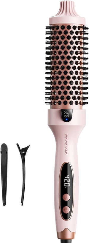 Wavytalk Thermal Brush Blowout Boost 1.5 inch Heated Round Brush for Blowout Look Dual Voltage Pink Sakura Tourmaline Ceramic Negative Ion Technology 5 Temperature Settings Less Damage