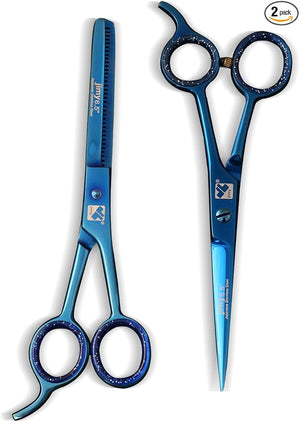 Jimy Hair Cutting Scissors Thinning Shears Kit Professional Barber Hairdressing Texturizing Salon Razor Edge Scissor Japanese Stainless Steel (Blue)