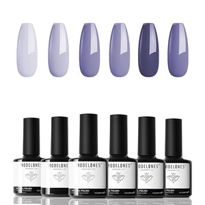 modelones Blue Gel Nail Polish Set 6 Colors Royal Sky Blue Glitter Nail Gel Polish Kit Light to Dark Shades Soak Off Nail Art Salon Design Home Manicure Holiday Gift