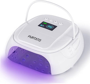126W Cordless Rechargeable UV LED Nail Lamp with Large Space Handle and Foot Rest Fast Curing Gel Nail Dryer with 4 Timers for Salon and Home (White)