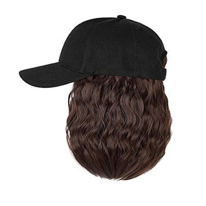 Hat Wig for Women Short Wave Baseball Cap Wig with Curly Synthetic Hair Extensions 14inch Wavy Curly Bob Wig Sun hat