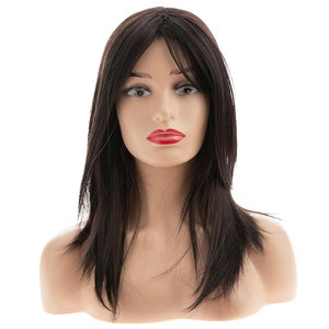 Long Straight Dark Brown Wig Layered Synthetic Hair Wigs with Bangs for Women Daily Party Use