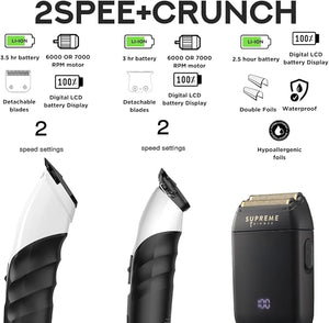 Supreme Trimmer 3-in-1 Barber Bundle | 2Spee Clipper 2Spee Trimmer &amp Crunch Foil Shaver | Professional Beard Trimmer Men¡¯s Hair Clipper Kit | White