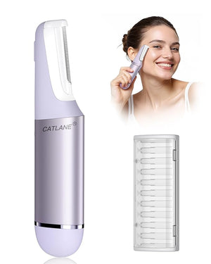 Dermaplane Razor for Women Face, Dermaplaning Tool for Face, Sonic Smooth Exfoliation &amp; Peach Fuzz-Hair Removal System with 10 Dermaplaning Blades, Twilight Purple