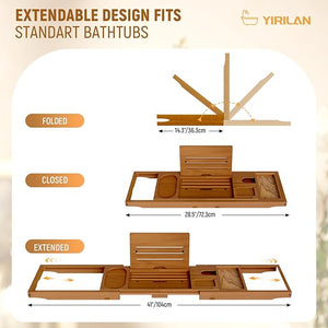 Yirilan Teak Bathtub Tray for Tub Bath Table Tray for Tub Wood Bathtub Caddy Luxury Gift for House Warming Wedding Bridal Shower Anniversary