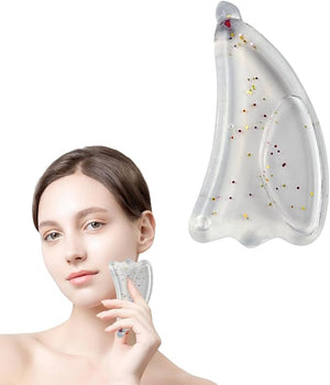 Reusable Glass Gua Sha for Face - Hot &amp Cold Compress Facial Massager to Reduce Puffiness &amp Redness Relaxing Skin Care Tool Self Care Gift for Women &amp Men (Clear)