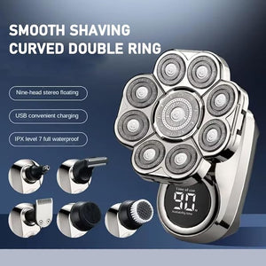 9.0 Pro Head Shaver 9D Floating Blade Heads Intelligent LED Display IPX7 Waterproof Wet Dry Shaving Rechargeable Cordless Razor (1 Set Silver)