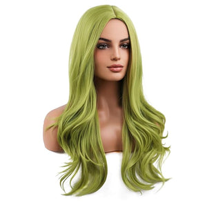MAGQOO Green Wig for Women Long Curly Wavy Green Wigs Middle Part Synthetic Heat Resistant Fiber Halloween Cosplay Costume Daily Party Use