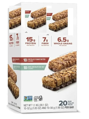 Clean Protein Bars, Chocolate Peanut Butter and Dark Chocolate Sea Salt, 20 Count, 15g Protein, Snacks