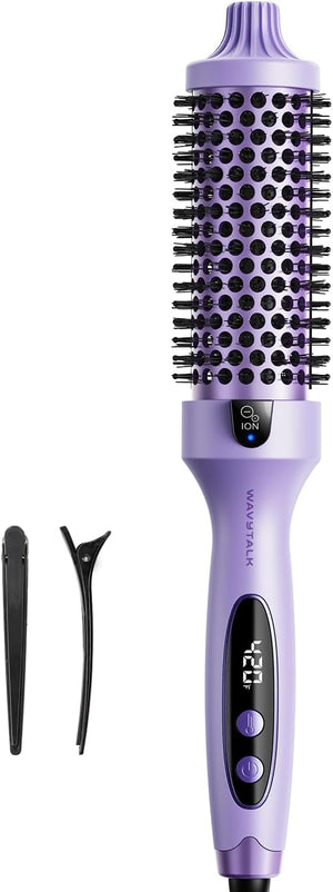 Wavytalk Thermal Brush Blowout Boost 1.5 inch Heated Round Brush for Blowout Look Negative Ion Technology Ceramic Tourmaline 5 Temperature Settings Dual Voltage Purple Less Damage