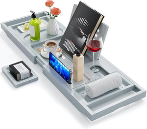 Premium Bathtub Tray Caddy, Expandable Bath Tray, Unique House Warming Gifts, New Home, Anniversary and Wedding Gifts for Couple, Bridal Shower Gift for Women
